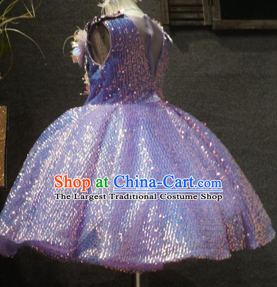 Top Grade Children Princess Lilac Sequins Dress Catwalks Stage Show Birthday Costume for Kids