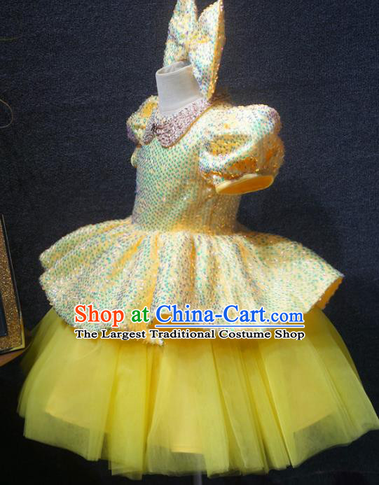 Top Grade Children Day Performance Yellow Dress Catwalks Stage Show Birthday Costume for Kids
