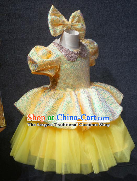 Top Grade Children Day Performance Yellow Dress Catwalks Stage Show Birthday Costume for Kids