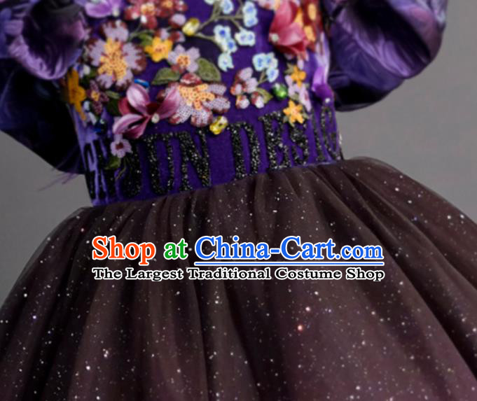 Top Children Princess Compere Purple Bubble Full Dress Catwalks Stage Show Dance Costume for Kids