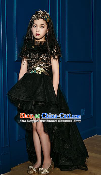 Top Children Compere Black Veil Full Dress Catwalks Stage Show Dance Costume for Kids