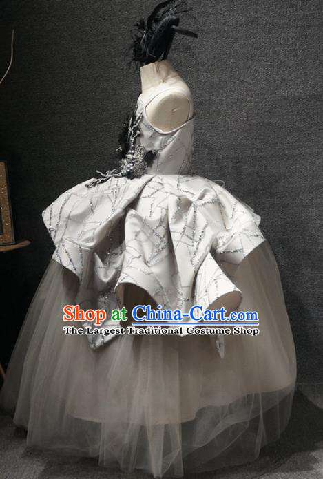 Top Children Day Dance Performance Light Grey Full Dress Catwalks Stage Show Birthday Costume for Kids