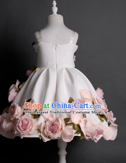 Top Children Fairy Princess Pink Roses Full Dress Compere Catwalks Stage Show Dance Costume for Kids