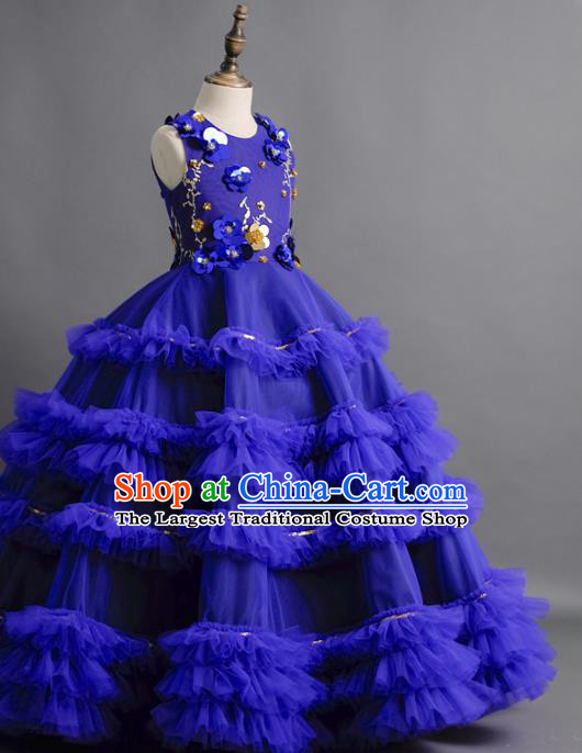 Top Children Fairy Princess Royalblue Full Dress Compere Catwalks Stage Show Dance Costume for Kids