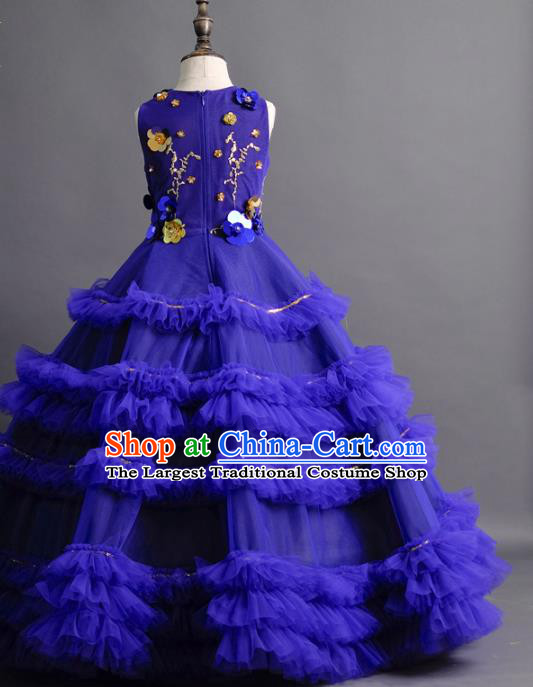 Top Children Fairy Princess Royalblue Full Dress Compere Catwalks Stage Show Dance Costume for Kids