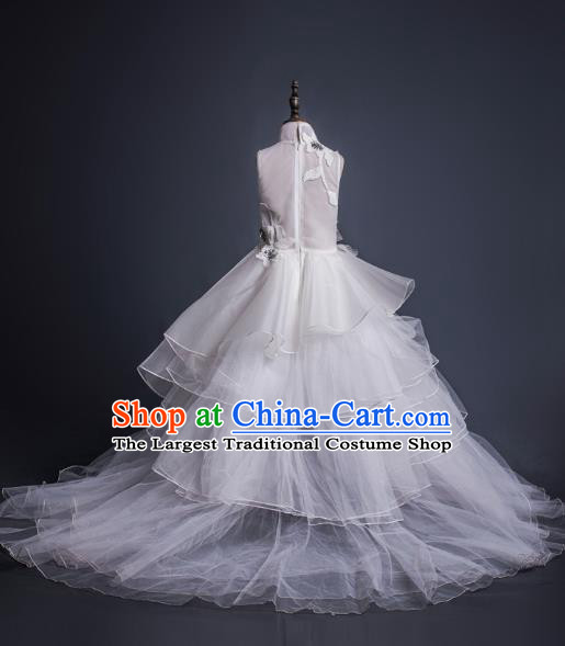 Top Children Cosplay Queen White Veil Trailing Full Dress Compere Catwalks Stage Show Dance Costume for Kids