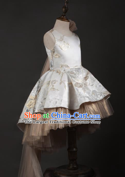 Top Children Modern Dance Beige Short Dress Compere Catwalks Stage Show Costume for Kids