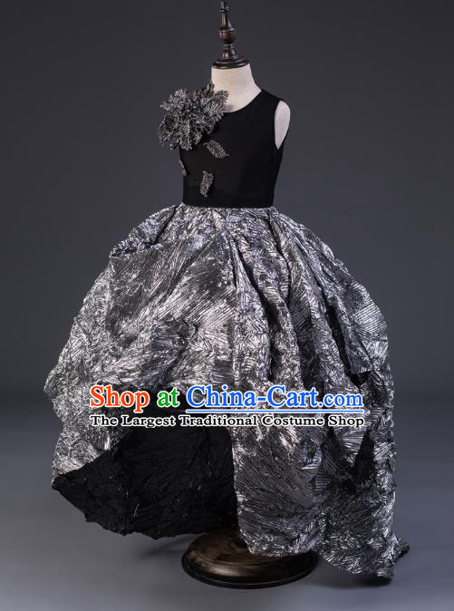 Top Children Cosplay Princess Grey Full Dress Compere Catwalks Stage Show Dance Costume for Kids