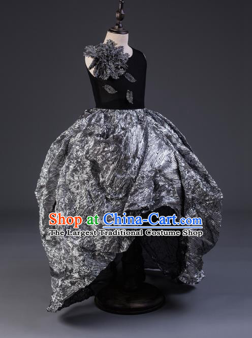 Top Children Cosplay Princess Grey Full Dress Compere Catwalks Stage Show Dance Costume for Kids