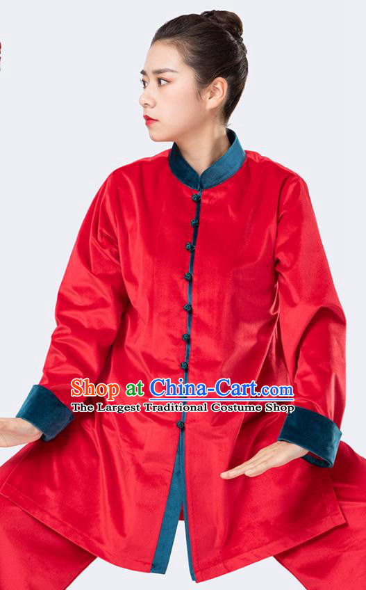 Traditional Chinese Tai Chi Red Velvet Outfits Martial Arts Stage Performance Costumes for Women