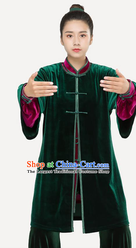 Traditional Chinese Tai Chi Competition Green Pleuche Outfits Martial Arts Stage Performance Costumes for Women
