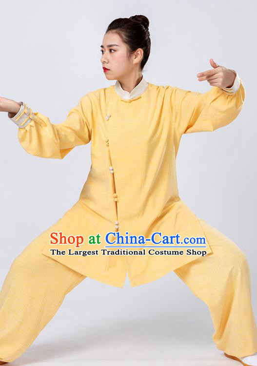 Top Tai Chi Kung Fu Yellow Outfits Chinese Traditional Martial Arts Competition Costumes for Women