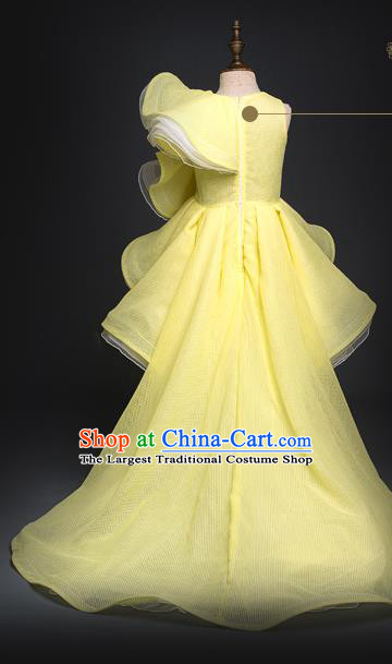 Top Children Modern Dance Yellow Trailing Dress Compere Catwalks Stage Show Costume for Kids