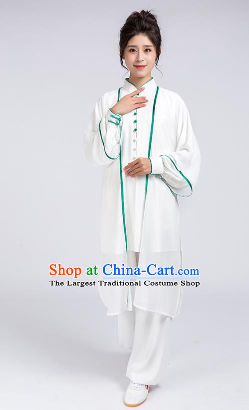 Top Chinese Martial Arts Green Edge Outfits Traditional Tai Chi Kung Fu Training Costumes for Women