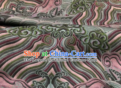 Chinese Traditional Wave Design Pattern Green Silk Fabric Cheongsam Gambiered Guangdong Gauze Drapery