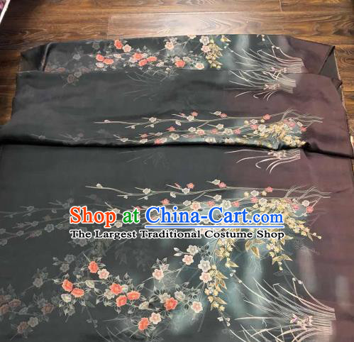 Chinese Traditional Primrose Design Pattern Black Silk Fabric Cheongsam Gambiered Guangdong Gauze Drapery