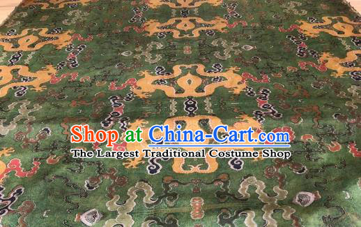 Chinese Traditional Cloud Dragon Design Pattern Green Silk Fabric Cheongsam Gambiered Guangdong Gauze Drapery
