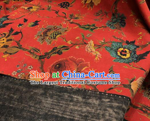 Chinese Traditional Flowers Design Pattern Red Silk Fabric Cheongsam Gambiered Guangdong Gauze Drapery