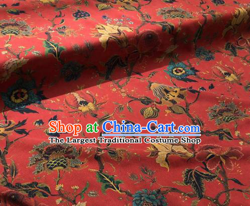 Chinese Traditional Flowers Design Pattern Red Silk Fabric Cheongsam Gambiered Guangdong Gauze Drapery