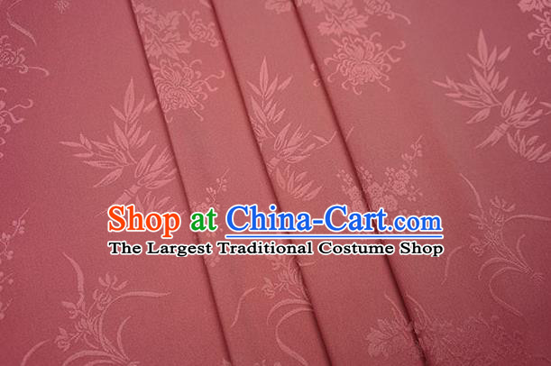 Chinese Traditional Plum Orchid Bamboo Chrysanthemum Pattern Design Pink Brocade Fabric Hanfu Dress Satin Drapery