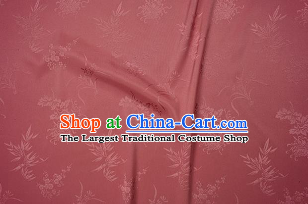 Chinese Traditional Plum Orchid Bamboo Chrysanthemum Pattern Design Pink Brocade Fabric Hanfu Dress Satin Drapery