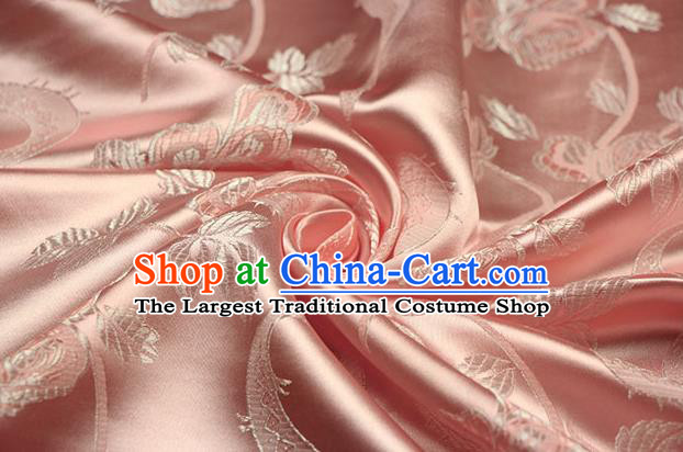 Chinese Traditional Roses Pattern Design Orange Brocade Fabric Hanfu Dress Satin Drapery