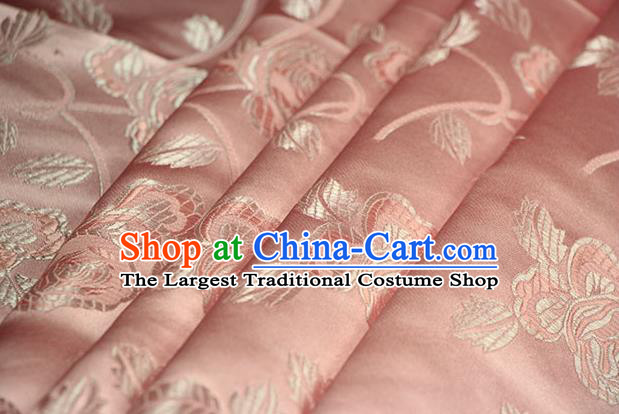 Chinese Traditional Roses Pattern Design Orange Brocade Fabric Hanfu Dress Satin Drapery