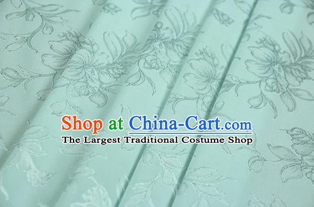 Chinese Traditional Magnolia Pattern Design Green Brocade Fabric Hanfu Dress Satin Drapery