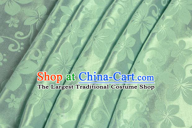 Chinese Traditional Peach Flowers Pattern Design Green Brocade Fabric Hanfu Dress Satin Drapery