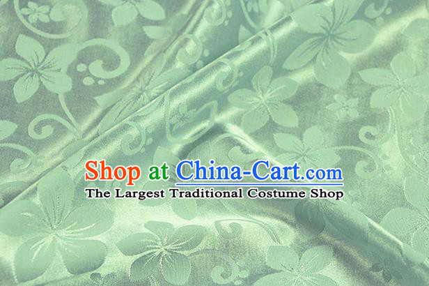 Chinese Traditional Peach Flowers Pattern Design Green Brocade Fabric Hanfu Dress Satin Drapery