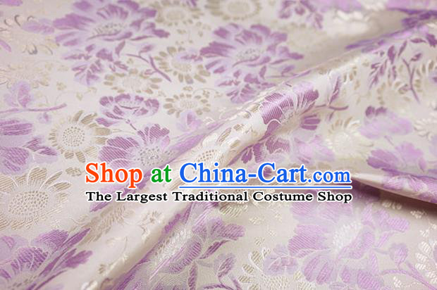 Chinese Traditional Purple Daisy Pattern Design Brocade Fabric Hanfu Dress Satin Drapery