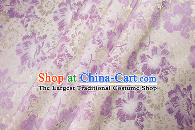 Chinese Traditional Purple Daisy Pattern Design Brocade Fabric Hanfu Dress Satin Drapery