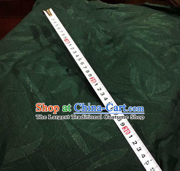 Chinese Traditional Leaf Design Pattern Deep Green Silk Fabric Cheongsam Mulberry Silk Drapery