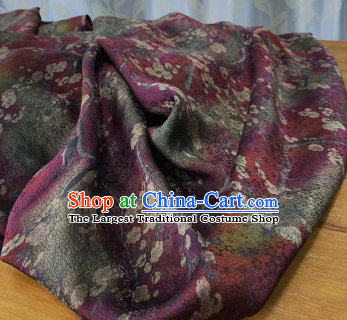 Chinese Traditional Plum Blossom Design Pattern Purple Silk Fabric Cheongsam Mulberry Silk Drapery