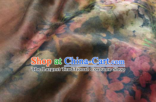Chinese Traditional Pear Flowers Design Pattern Brown Silk Fabric Cheongsam Gambiered Guangdong Gauze Drapery