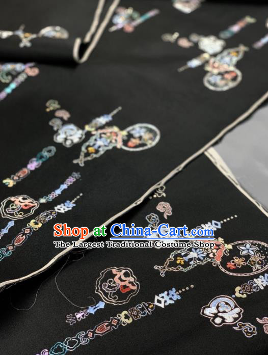Chinese Classical Embroidered Pattern Design Black Silk Fabric Asian Traditional Hanfu Brocade Material