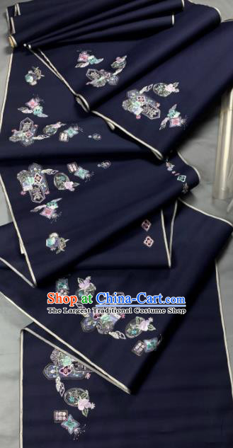 Chinese Classical Embroidered Pattern Design Navy Silk Fabric Asian Traditional Hanfu Brocade Material