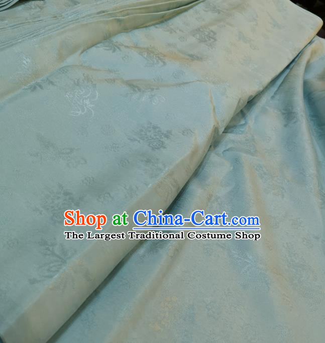 Chinese Traditional Jacquard Butterfly Design Pattern Light Blue Silk Fabric Cheongsam Mulberry Silk Drapery