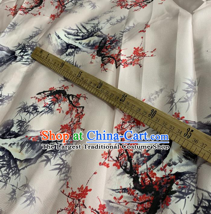 Chinese Traditional Plum Bamboo Design Pattern White Silk Fabric Cheongsam Mulberry Silk Drapery