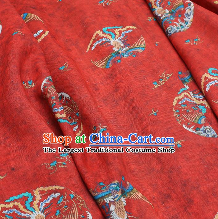 Chinese Traditional Phoenix Design Pattern Red Ramie Fabric Cheongsam Ramee Drapery