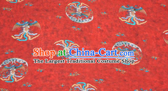 Chinese Traditional Phoenix Design Pattern Red Ramie Fabric Cheongsam Ramee Drapery