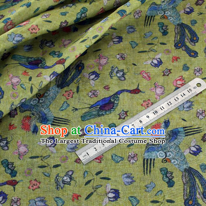 Chinese Traditional Phoenix Flowers Design Pattern Yellow Ramie Fabric Cheongsam Ramee Drapery