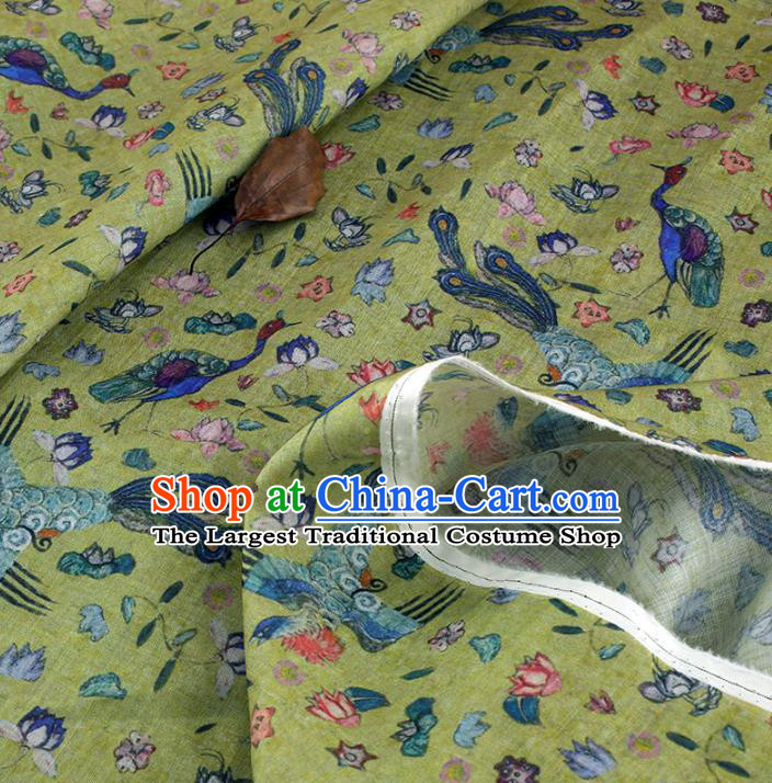 Chinese Traditional Phoenix Flowers Design Pattern Yellow Ramie Fabric Cheongsam Ramee Drapery