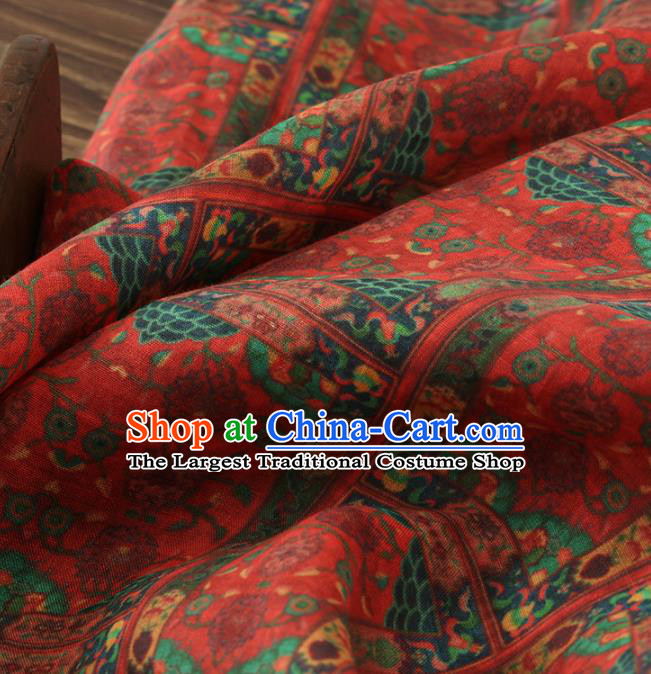 Chinese Traditional Geometric Design Pattern Red Ramie Fabric Cheongsam Ramee Drapery