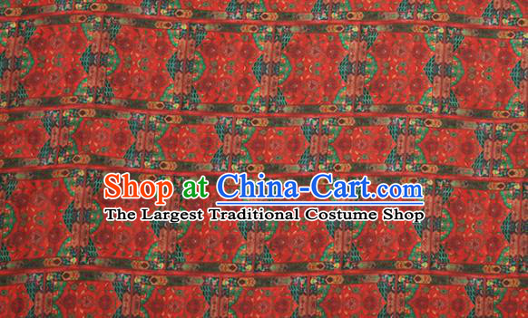 Chinese Traditional Geometric Design Pattern Red Ramie Fabric Cheongsam Ramee Drapery