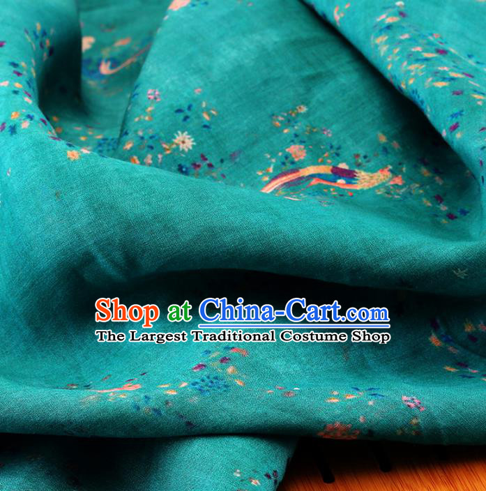 Chinese Traditional Phoenix Flowers Design Pattern Green Ramie Fabric Cheongsam Ramee Drapery