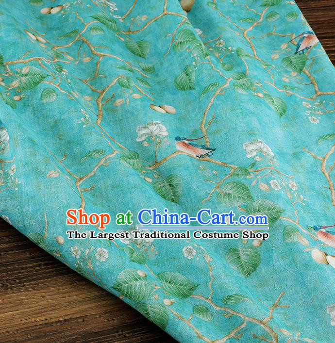 Chinese Traditional Bird Flowers Design Pattern Green Ramie Fabric Cheongsam Ramee Drapery