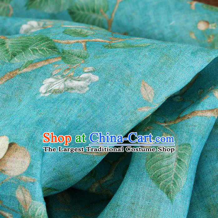 Chinese Traditional Bird Flowers Design Pattern Green Ramie Fabric Cheongsam Ramee Drapery