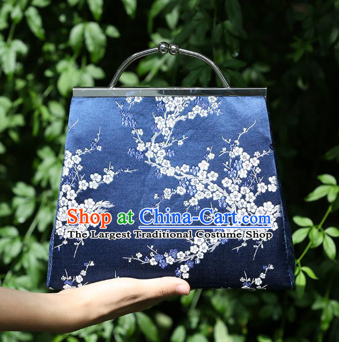 Chinese Traditional Plum Blossom Pattern Royalblue Brocade Bag Handmade Cheongsam Silk Handbag for Women