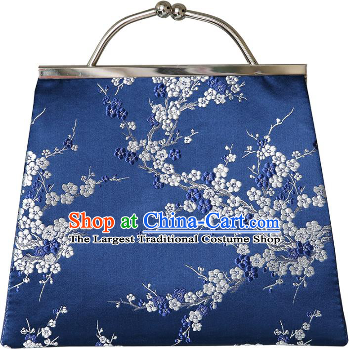Chinese Traditional Plum Blossom Pattern Royalblue Brocade Bag Handmade Cheongsam Silk Handbag for Women